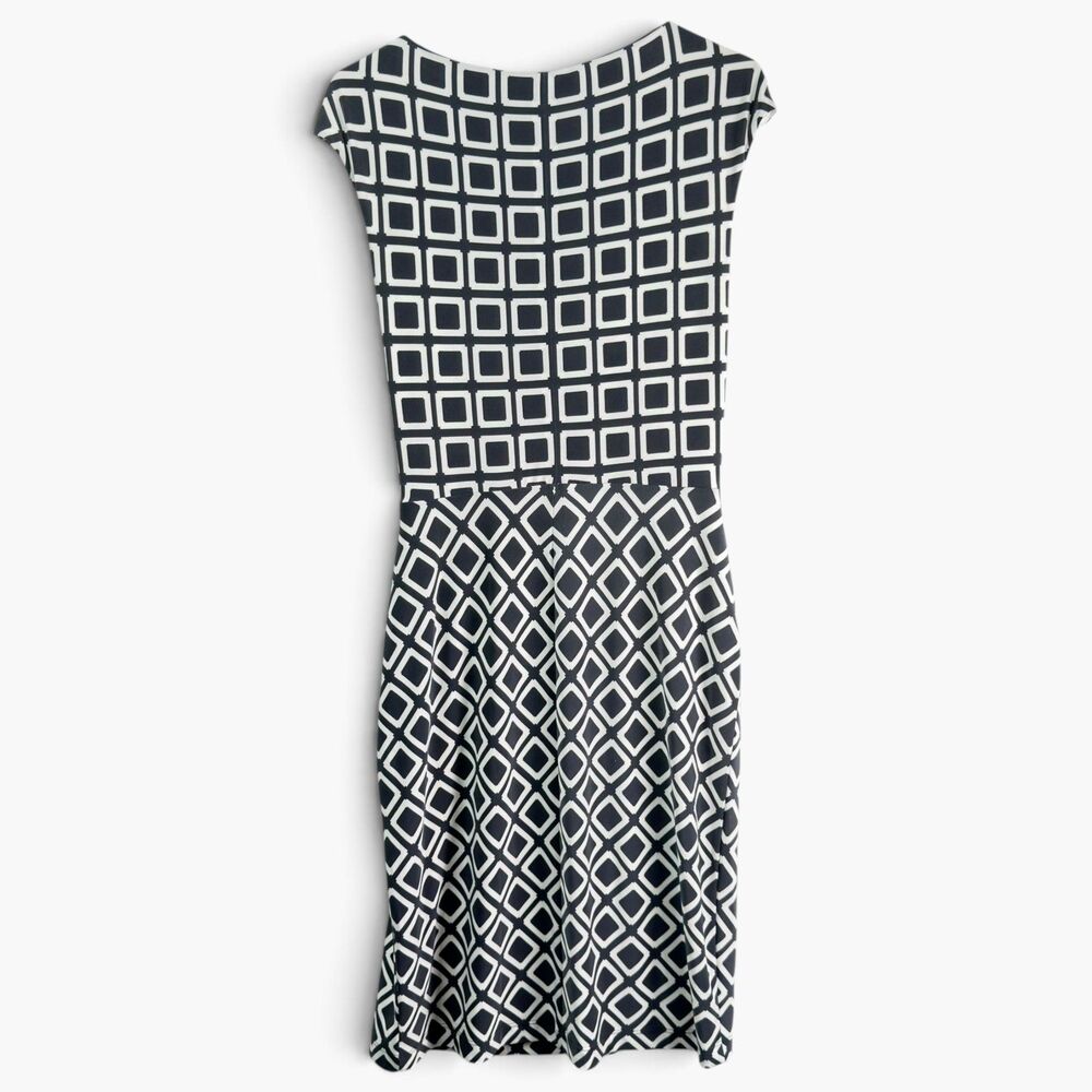 lauren ralph lauren gray white geometric knot front fit flare midi dress sz 8 - Picture 3 of 9